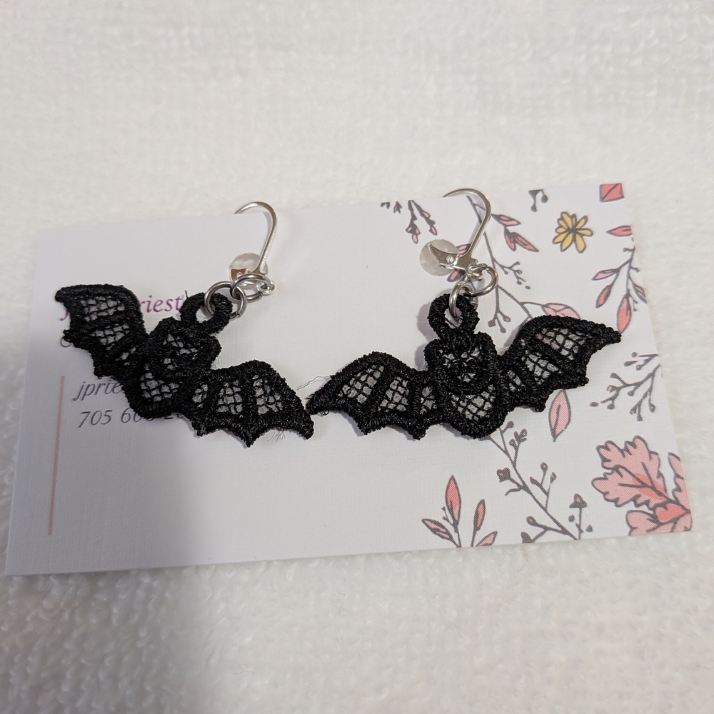 Black Lace Bat Earrings